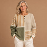 Aoife - Beige Striped and Patchwork Jumper