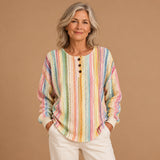 Laoise - Striped Jumper with Colourful Design and Button Detail