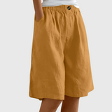 Wide Knee-Length Shorts with Elastic Waistband and Pockets