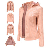 Faux Leather Jacket with Detachable Hood