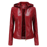 Faux Leather Jacket with Detachable Hood