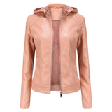Faux Leather Jacket with Detachable Hood