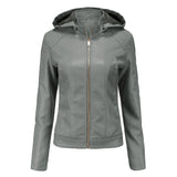 Faux Leather Jacket with Detachable Hood