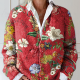 Vintage Knitted Cardigan with Floral Artistic Design and Buttons