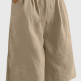 Wide Knee-Length Shorts with Elastic Waistband and Pockets