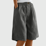 Wide Knee-Length Shorts with Elastic Waistband and Pockets