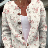 Pink Rose Design Knitted Cardigan with Buttons