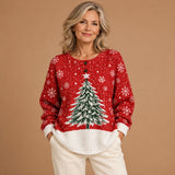 Sinéad - Festive Red Jumper Featuring Christmas Tree Motif