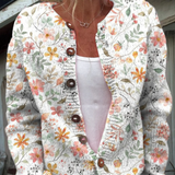 Cardigan with Fresh Floral Pattern and Buttons
