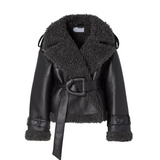 Ruby | Padded Faux Leather Jacket with Short Belt