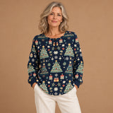 Bláthnaid - Navy Blue Christmas Tree Pattern Jumper