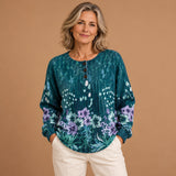 Niamh - Floral-Patterned Petrol Jumper