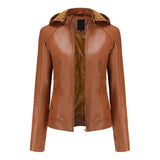 Faux Leather Jacket with Detachable Hood
