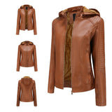Faux Leather Jacket with Detachable Hood
