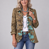 Fiona | Blazer in Olive with Turquoise Florals