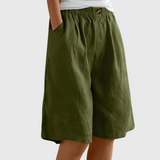 Wide Knee-Length Shorts with Elastic Waistband and Pockets