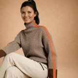 Aristoniki - Elegant High-Neck Sweater with Striking Stripe Accents