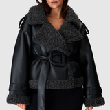 Ruby | Padded Faux Leather Jacket with Short Belt