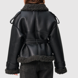 Ruby | Padded Faux Leather Jacket with Short Belt