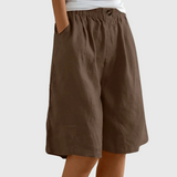 Wide Knee-Length Shorts with Elastic Waistband and Pockets