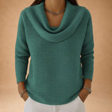 Marina – Cozy Waffle Knit Top with Stylish Draped Collar