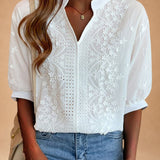 Blouse with Lace Details and Puff Sleeves