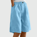 Wide Knee-Length Shorts with Elastic Waistband and Pockets