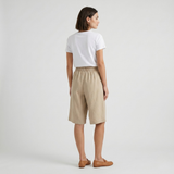 Wide Knee-Length Shorts with Elastic Waistband and Pockets