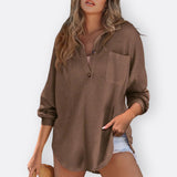 Inês - Lightweight Tunic Blouse with V Neckline and Buttons