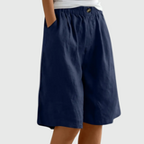 Wide Knee-Length Shorts with Elastic Waistband and Pockets