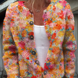 Comfortable Knitted Cardigan with Floral Pattern and Buttons