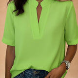 Margot | Short-Sleeved V-Neck Blouse with Gold Details