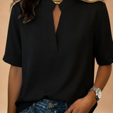 Margot | Short-Sleeved V-Neck Blouse with Gold Details