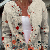 Vintage Cardigan with Floral Artistic Design and Buttons