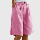 Wide Knee-Length Shorts with Elastic Waistband and Pockets