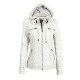 Faux Leather Biker Jacket with Hood