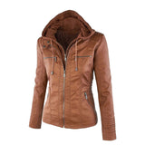 Faux Leather Biker Jacket with Hood