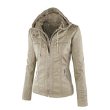 Faux Leather Biker Jacket with Hood