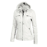 Faux Leather Biker Jacket with Hood