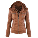 Faux Leather Biker Jacket with Hood