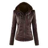 Faux Leather Biker Jacket with Hood