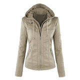 Faux Leather Biker Jacket with Hood