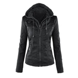 Faux Leather Biker Jacket with Hood