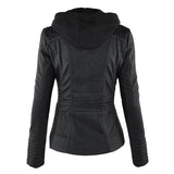 Faux Leather Biker Jacket with Hood