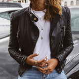 Faux Leather Jacket with Oversized Collar