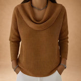 Marina – Cozy Waffle Knit Top with Stylish Draped Collar