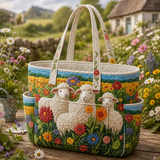 Laoise | Quilted Tote Bag with Sheep and Flowers