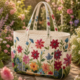 Tríona | Quilted Tote Bag with a Field of Flowers
