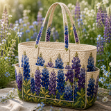 Aisling | Quilted Tote Bag with Blue Flowers