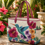 Saoirse | Quilted Tote Bag with an Elegant Hummingbird
